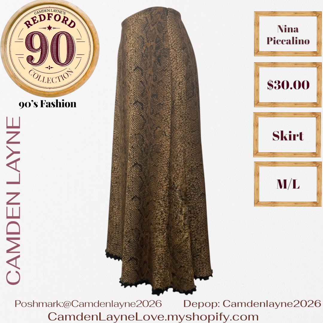 Vintage Nina Piccalino Snakeskin Print Skirt