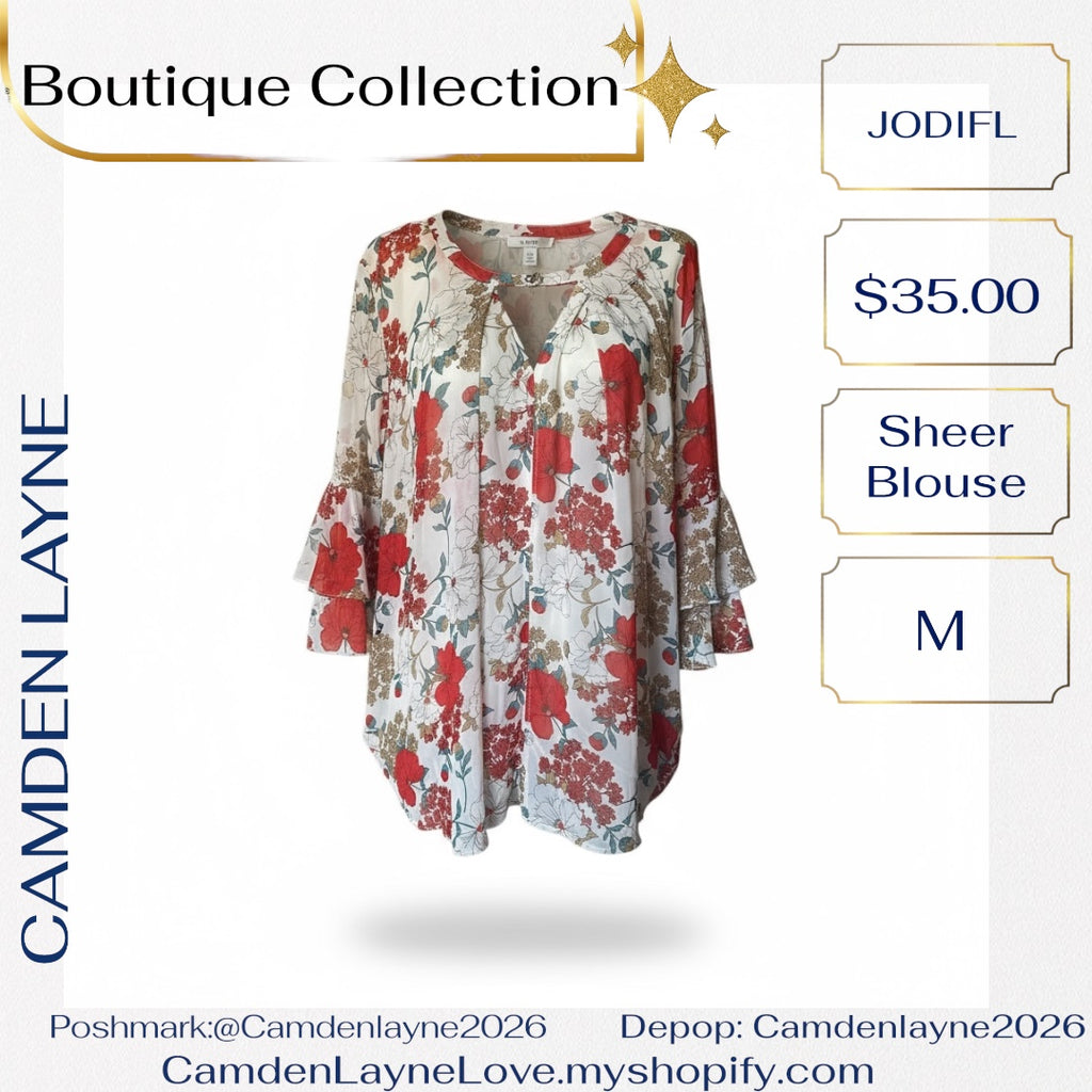 Jodifl Sheer Bell Sleeve Blouse