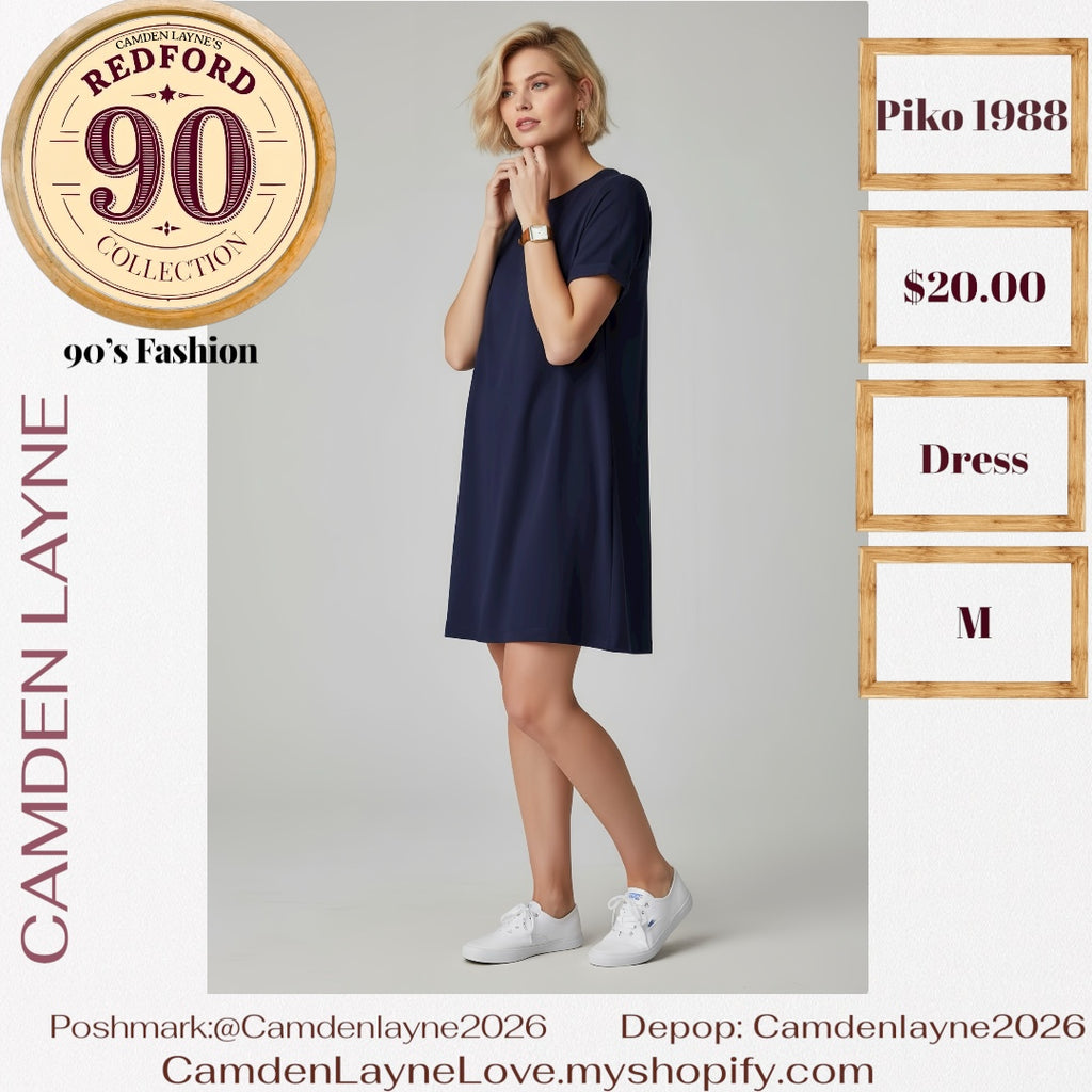 Navy Blue Piko Shirt Dress with Pockets