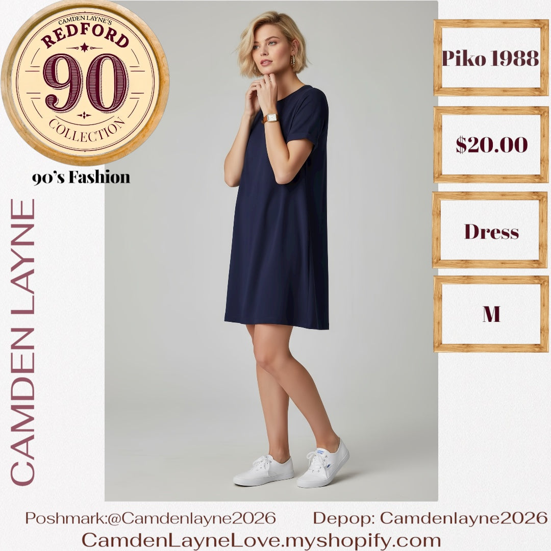 Navy Blue Piko Shirt Dress with Pockets