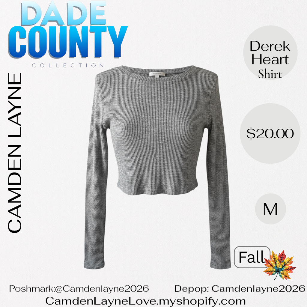 Derek Heart Gray Ribbed Long Sleeve Cropped Top