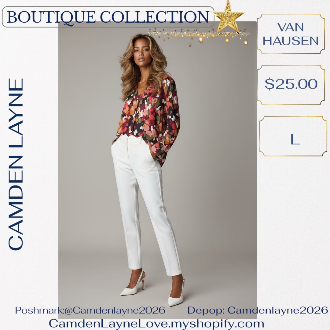 Van Hausen Multicolored Blouse in Orange, black & Pink