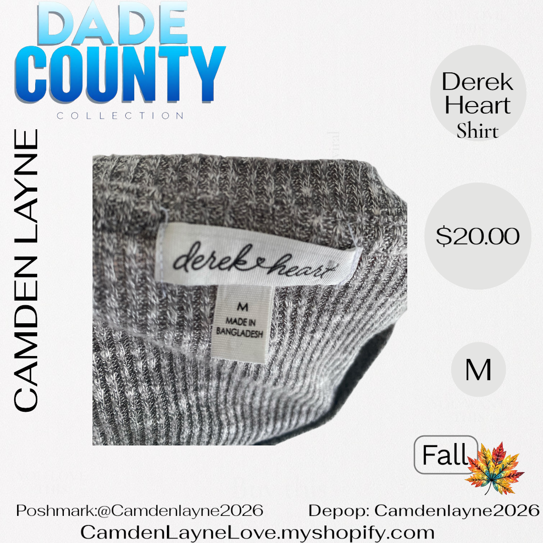 Derek Heart Gray Ribbed Long Sleeve Cropped Top