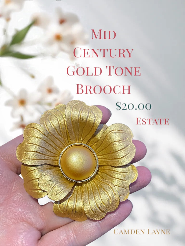 Mid Century Gold Tone Brooch - Camden Layne