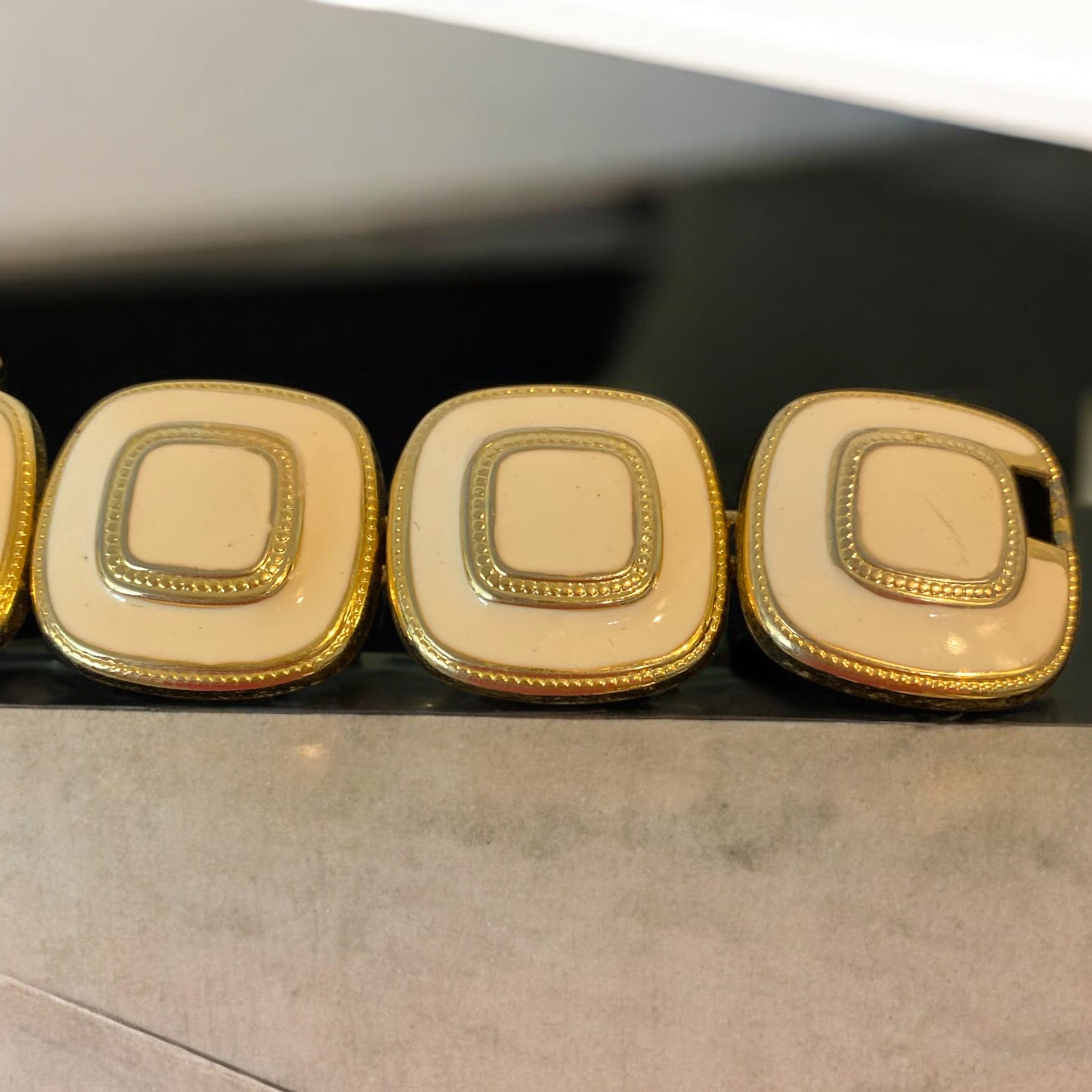 Gold & Cream Enamel Bracelet - Camden Layne