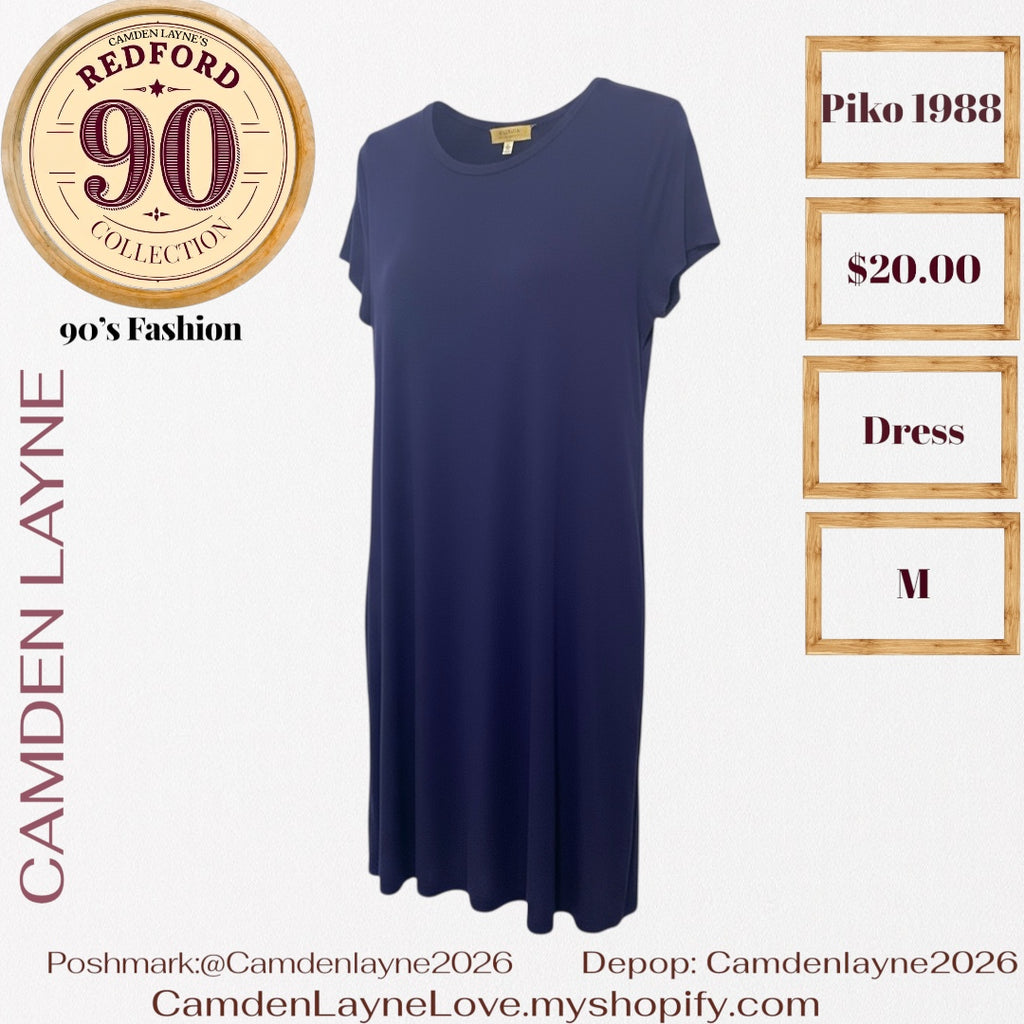 Navy Blue Piko Shirt Dress with Pockets