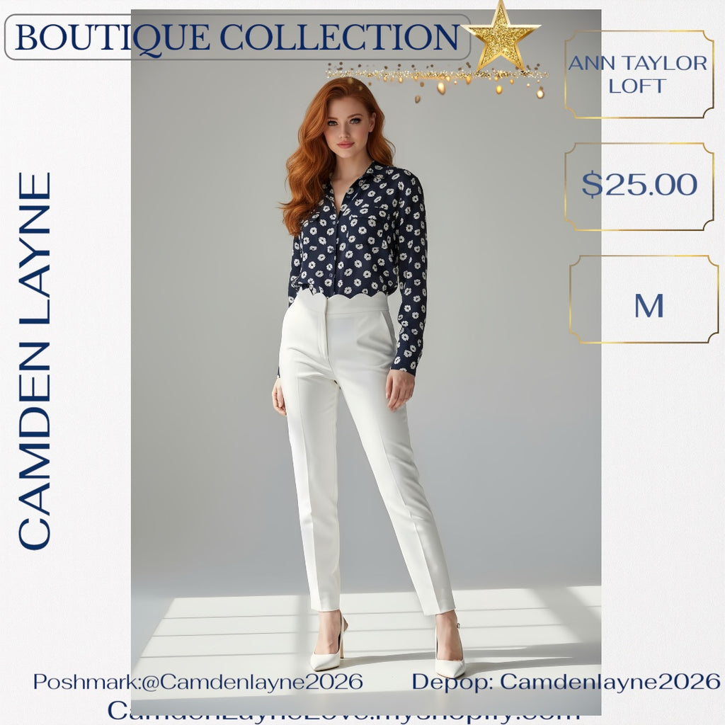 Ann Taylor Loft Navy Blue Print Blouse