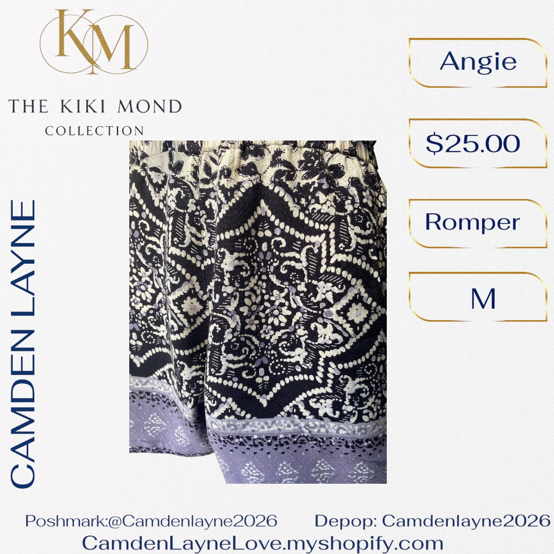 Angie Boho Romper in Black, White & Lilac