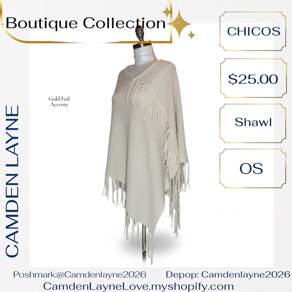 Chicos Knit Poncho with gold foil accents