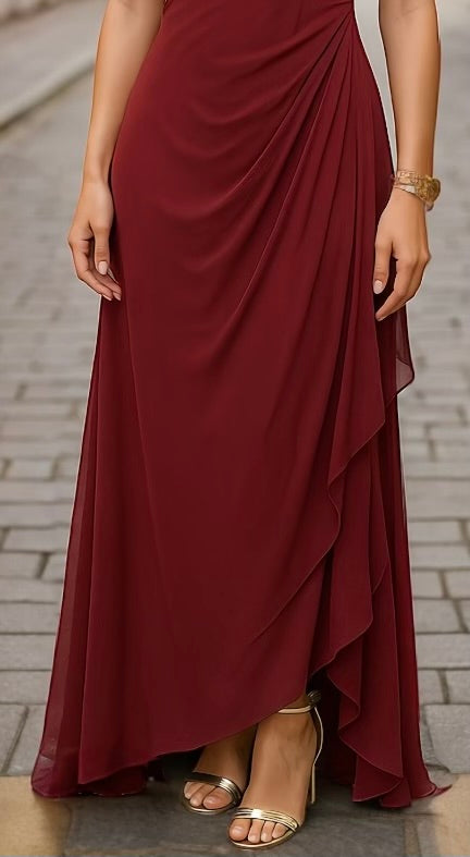 Wine Colored One Shoulder Maxi Dress