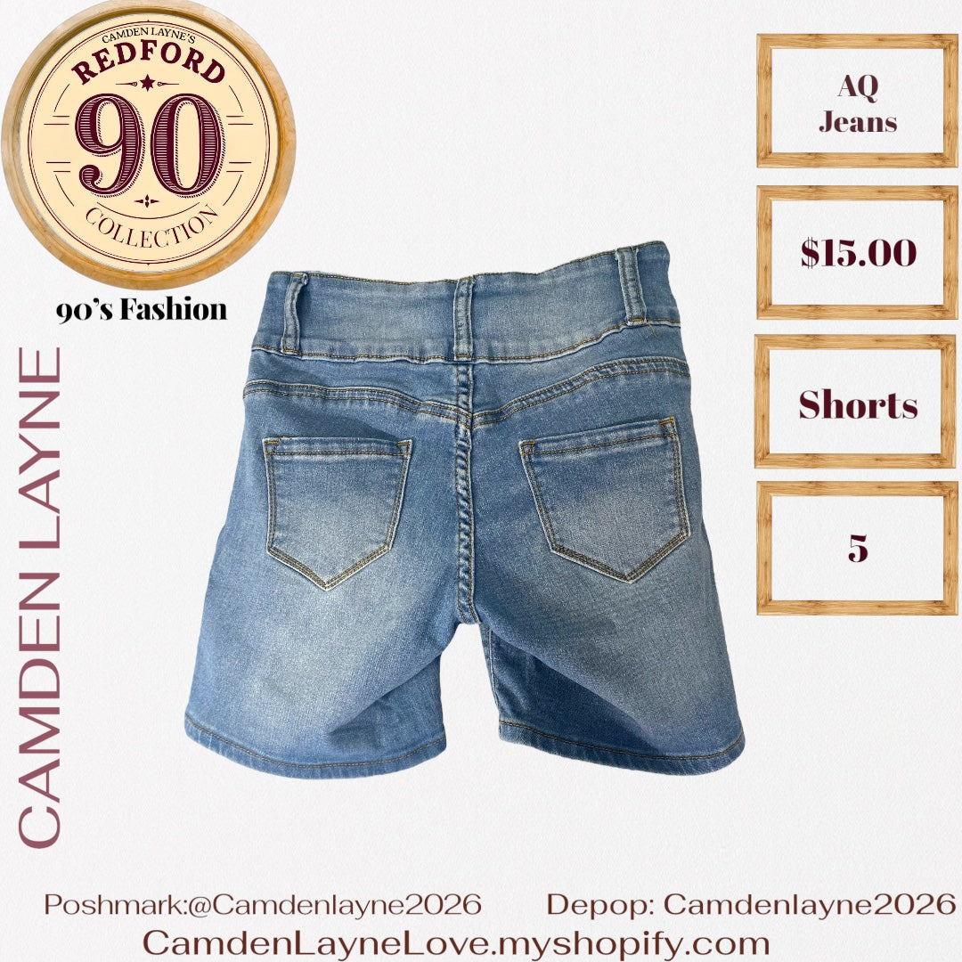 AQJeans Blue HighRise Distressed Shorts