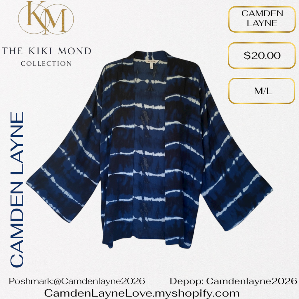 Camden Layne Blue and White Tie Died Pattern Kimono