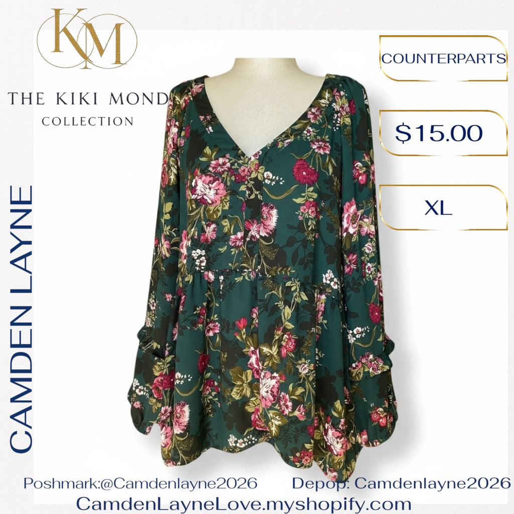 Counterparts Blue Green Floral Blouse