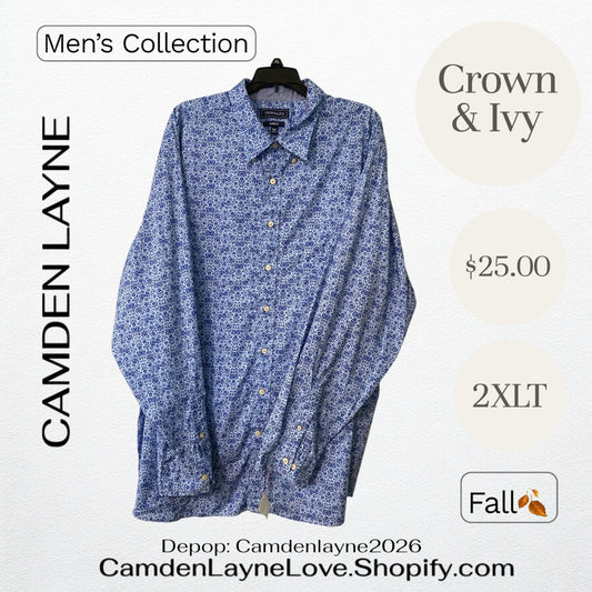 Crown & Ivy Blue Floral Print 2XLT