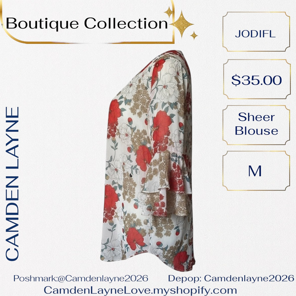 Jodifl Sheer Bell Sleeve Blouse