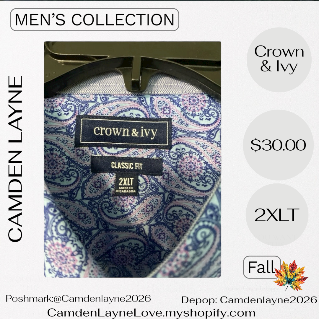 Crown & Ivy 2XLT Big Blue Paisley Print