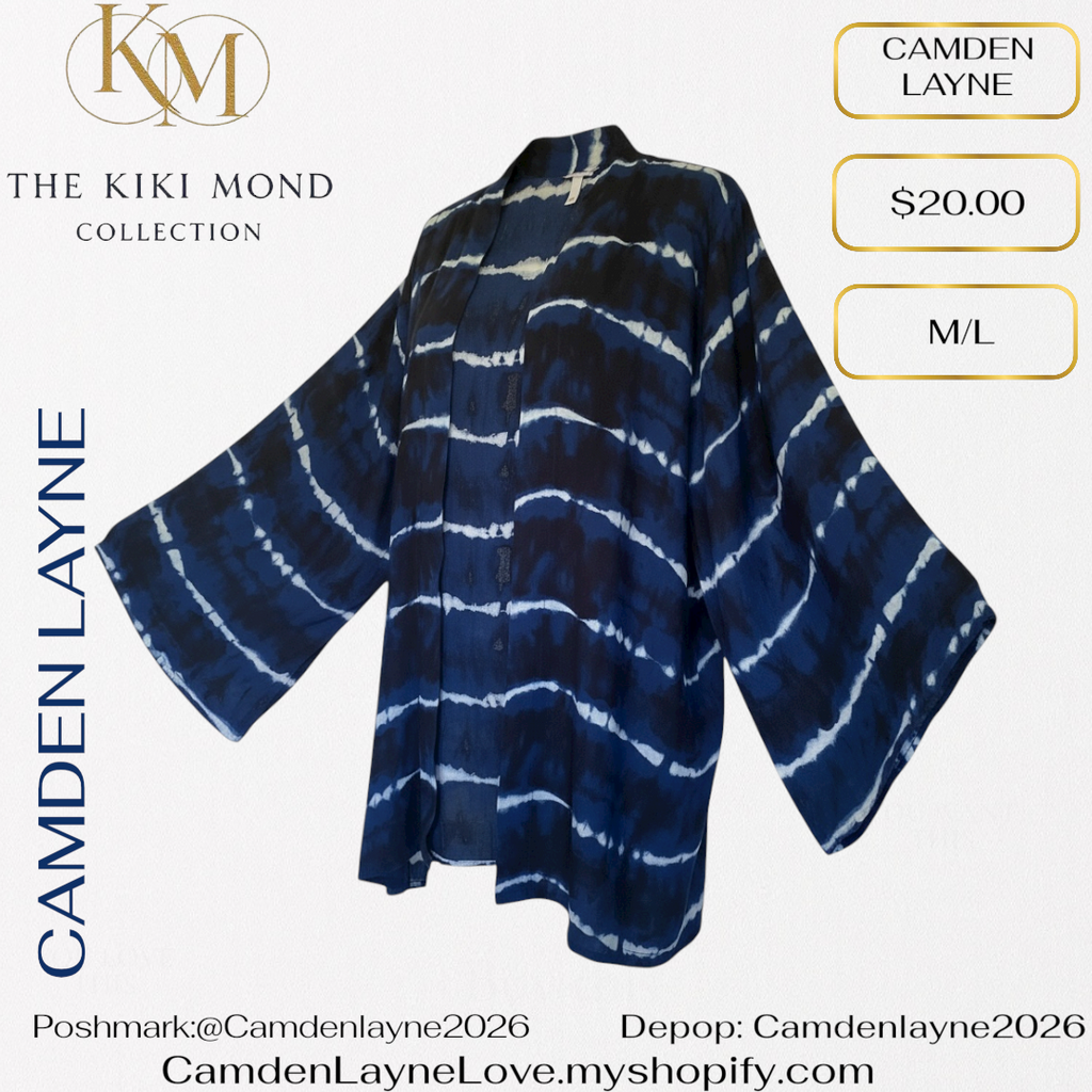 Camden Layne Blue and White Tie Died Pattern Kimono