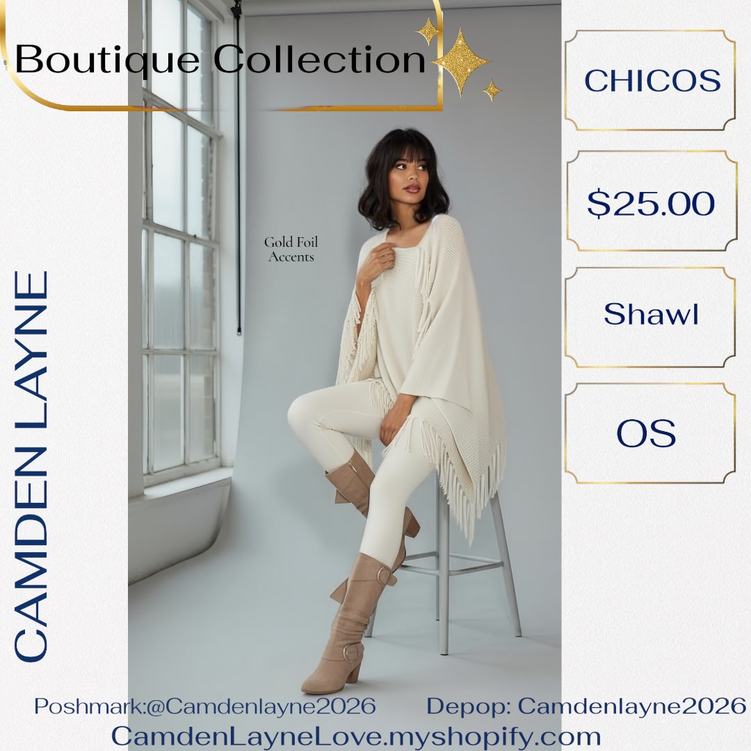 Chicos Knit Poncho with gold foil accents