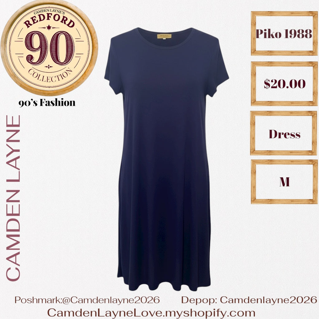 Navy Blue Piko Shirt Dress with Pockets