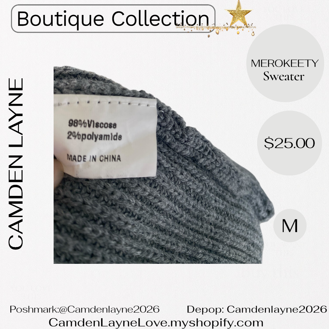 Merokeety Gray Ribbed Knit Cropped Sweater