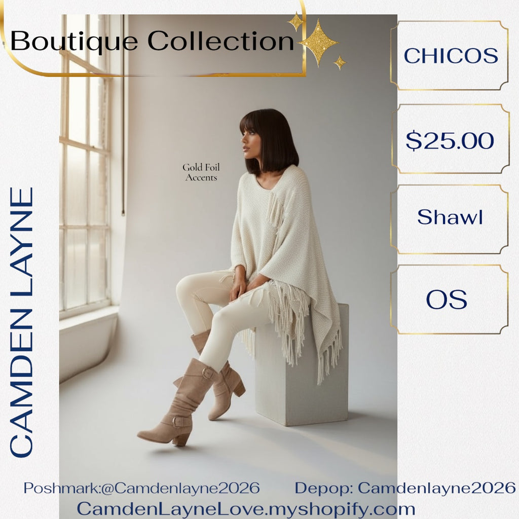 Chicos Knit Poncho with gold foil accents