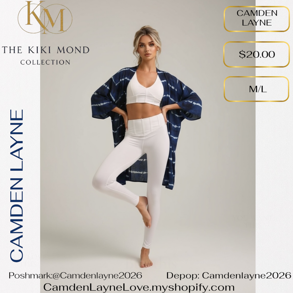 Camden Layne Blue and White Tie Died Pattern Kimono