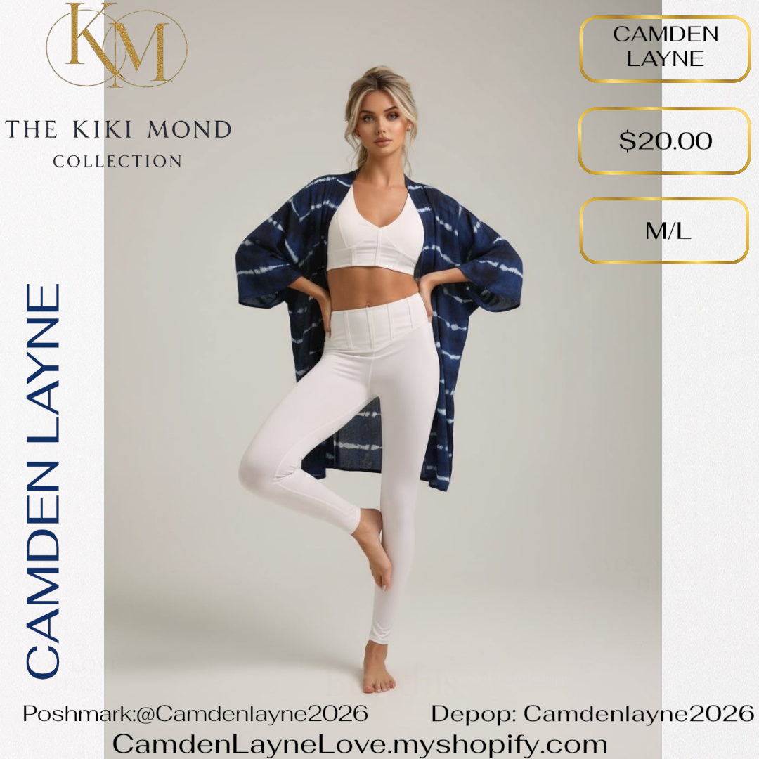 Camden Layne Blue and White Tie Died Pattern Kimono