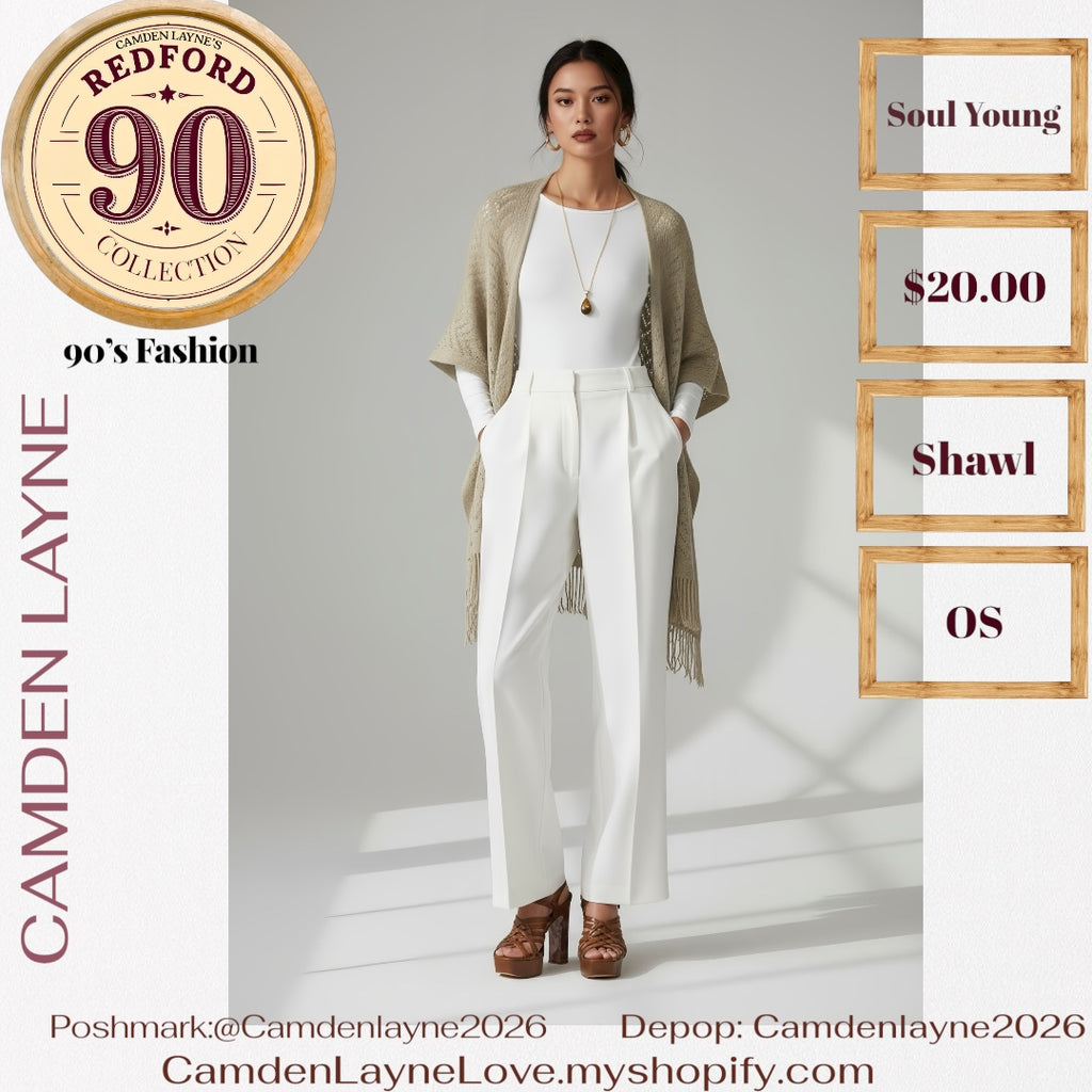 Open-front, crochet-style shawl