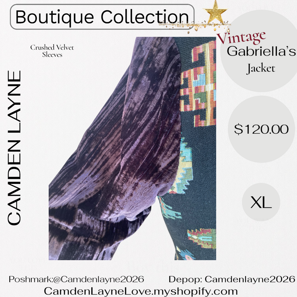 Vintage Gabriella’s Tapestry Art Needlepoint Jacket, Crushed Velvet Sleeves