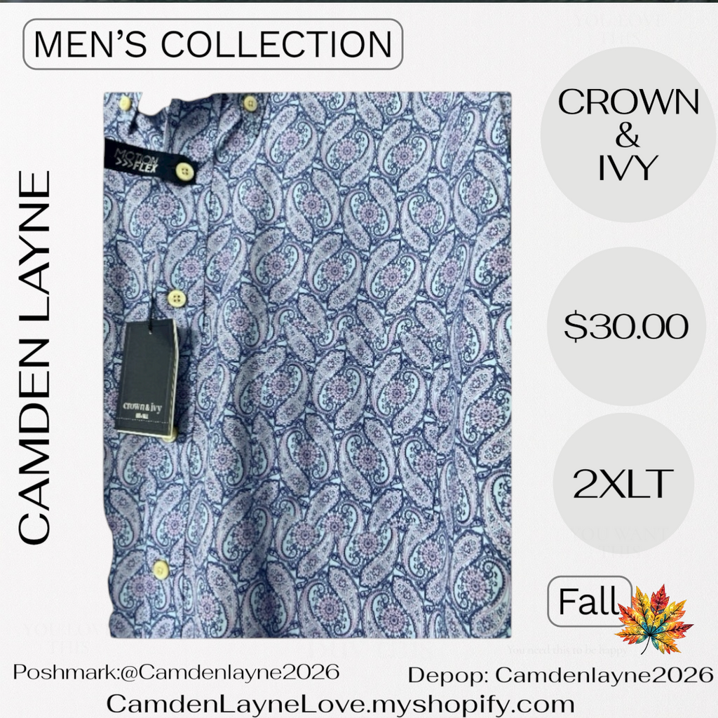 Crown & Ivy 2XLT Big Blue Paisley Print