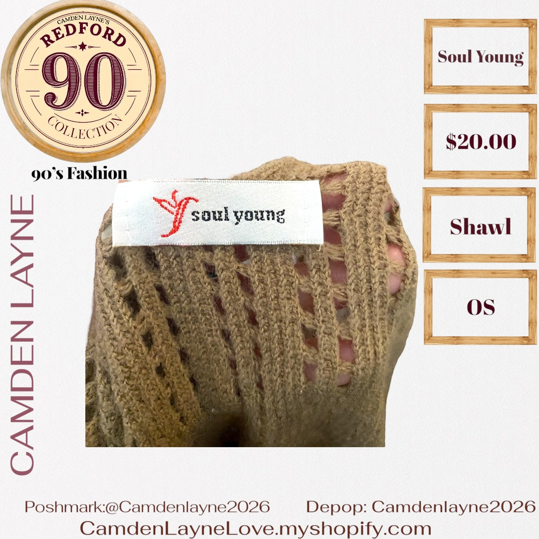 Open-front, crochet-style shawl