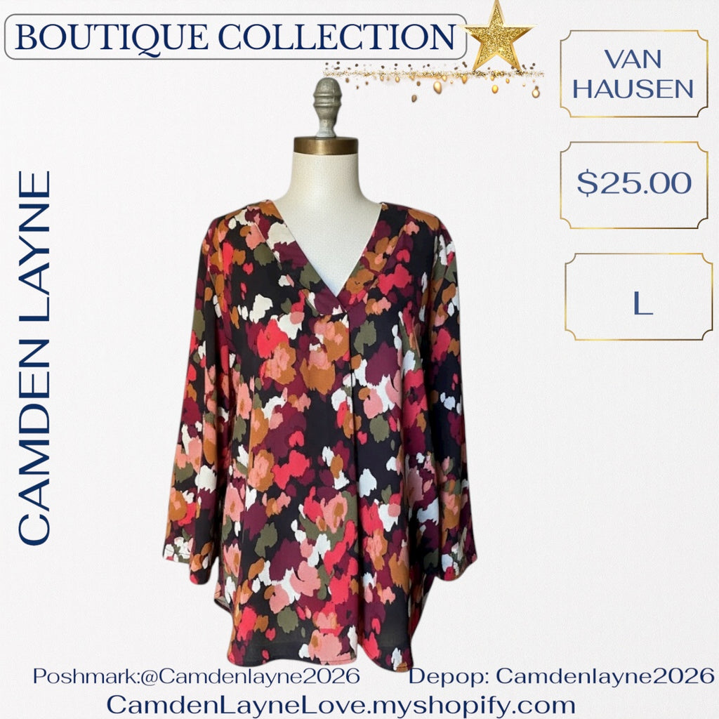 Van Hausen Multicolored Blouse in Orange, black & Pink