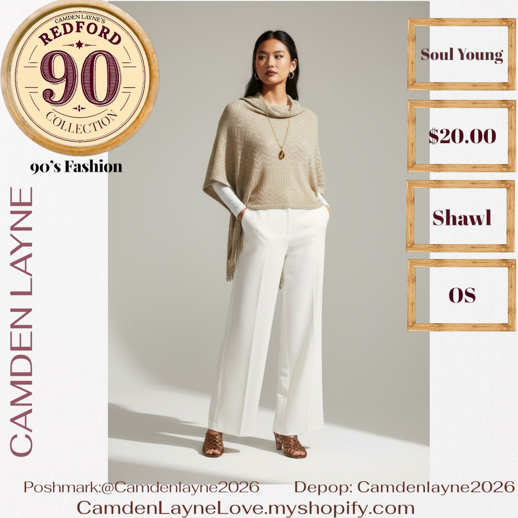 Open-front, crochet-style shawl