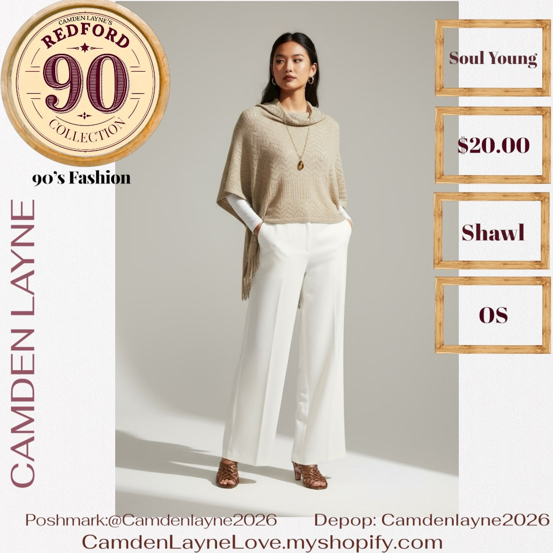 Open-front, crochet-style shawl