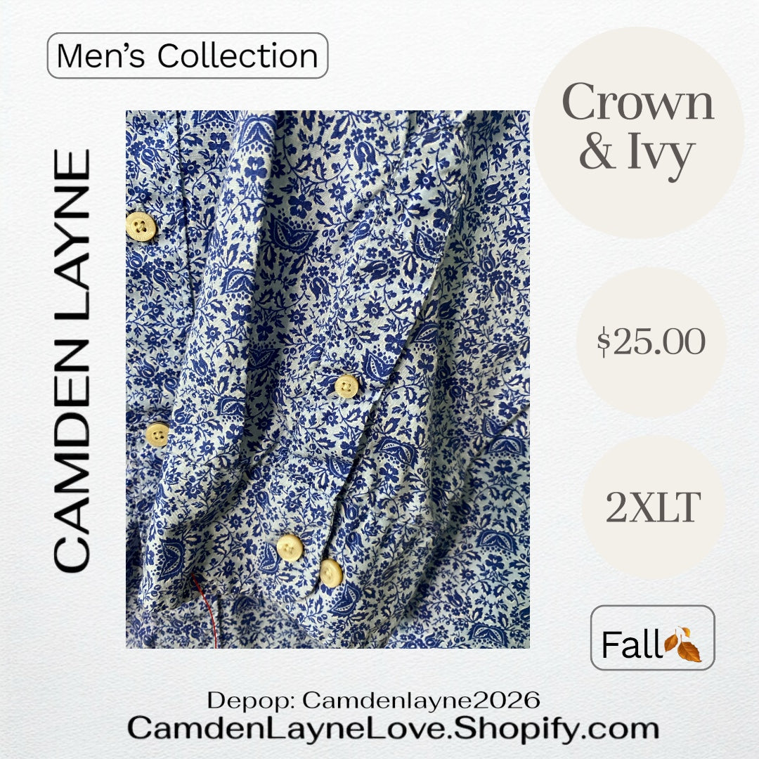 Crown & Ivy Blue Floral Print 2XLT