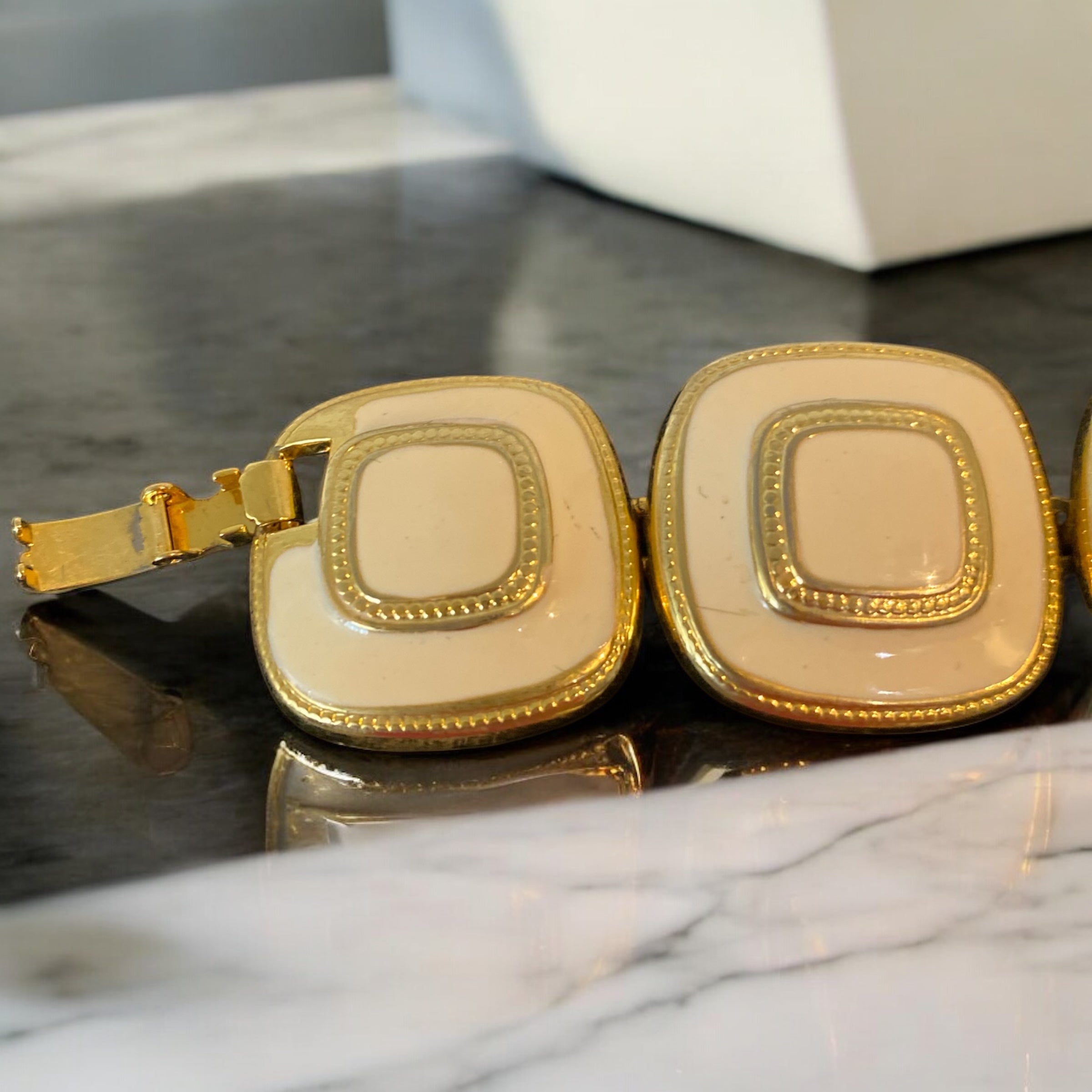 Gold & Cream Enamel Bracelet - Camden Layne