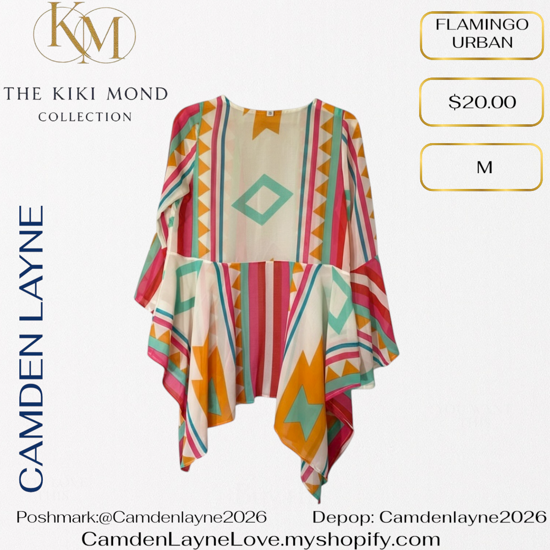 Flamingo Urban Multi Colored Geometric Kimono