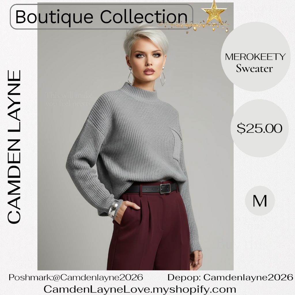 Merokeety Gray Ribbed Knit Cropped Sweater