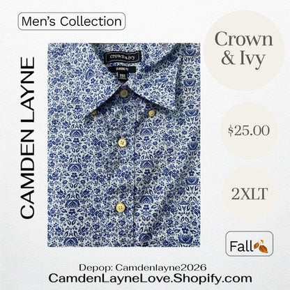 Crown & Ivy Blue Floral Print 2XLT