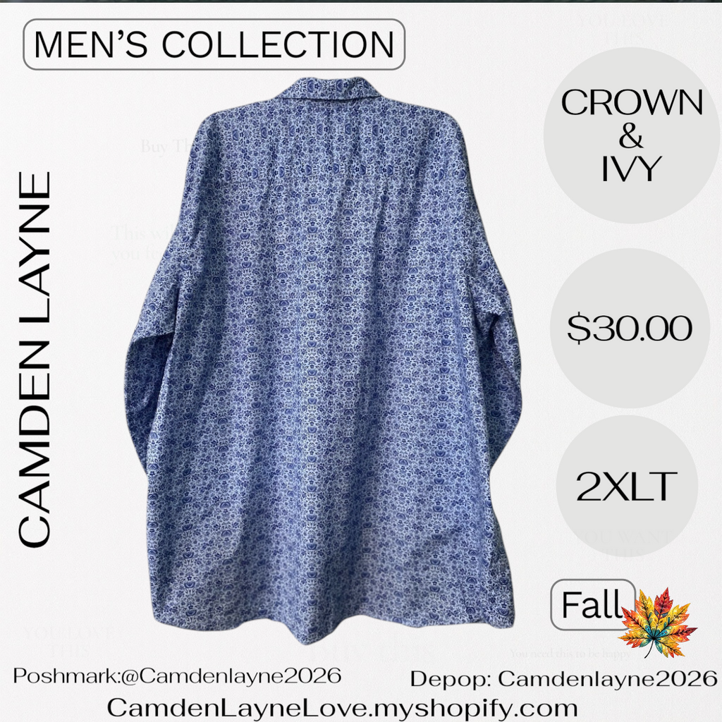 Crown & Ivy Blue Floral Print 2XLT
