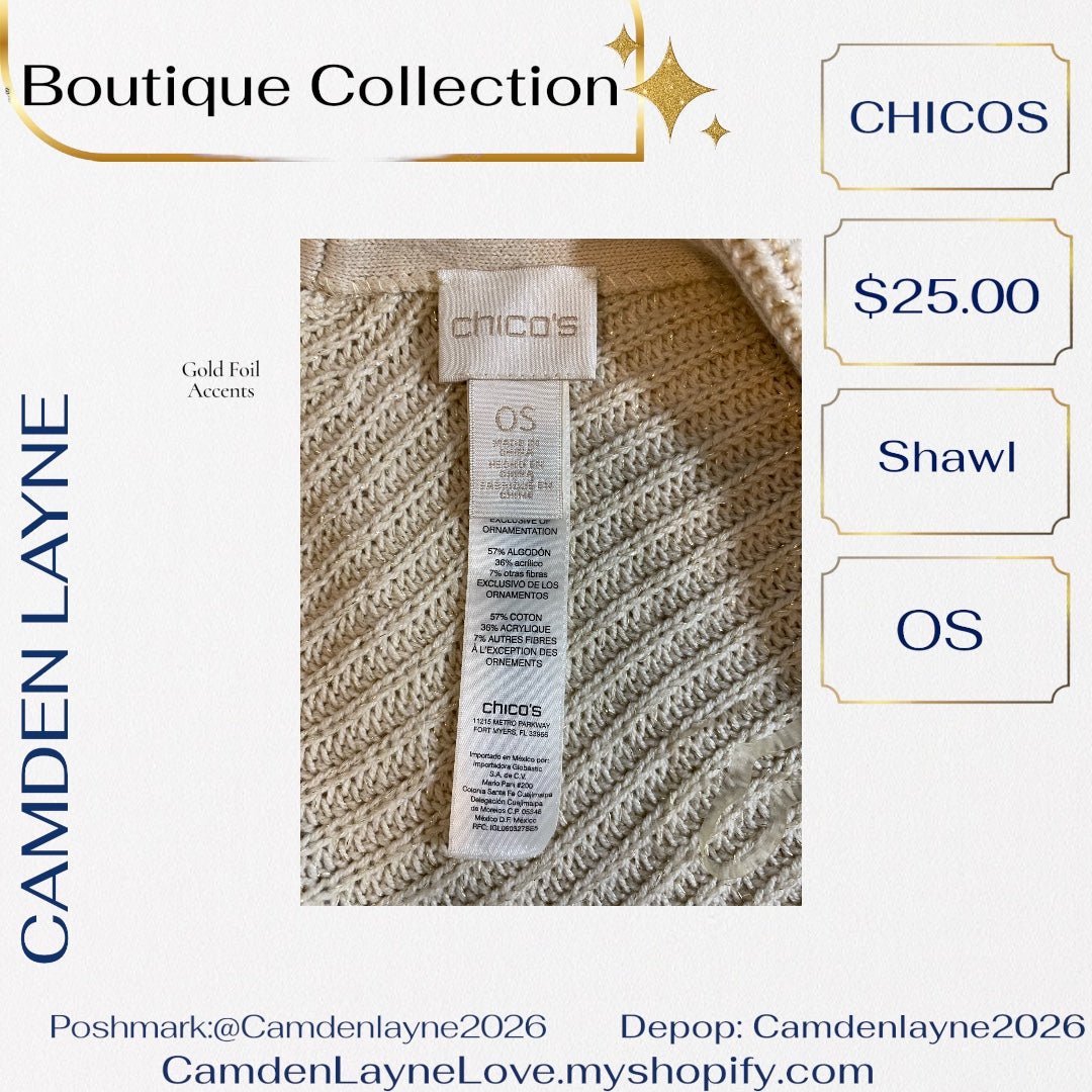 Chicos Knit Poncho with gold foil accents