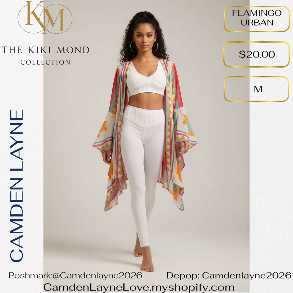 Flamingo Urban Multi Colored Geometric Kimono