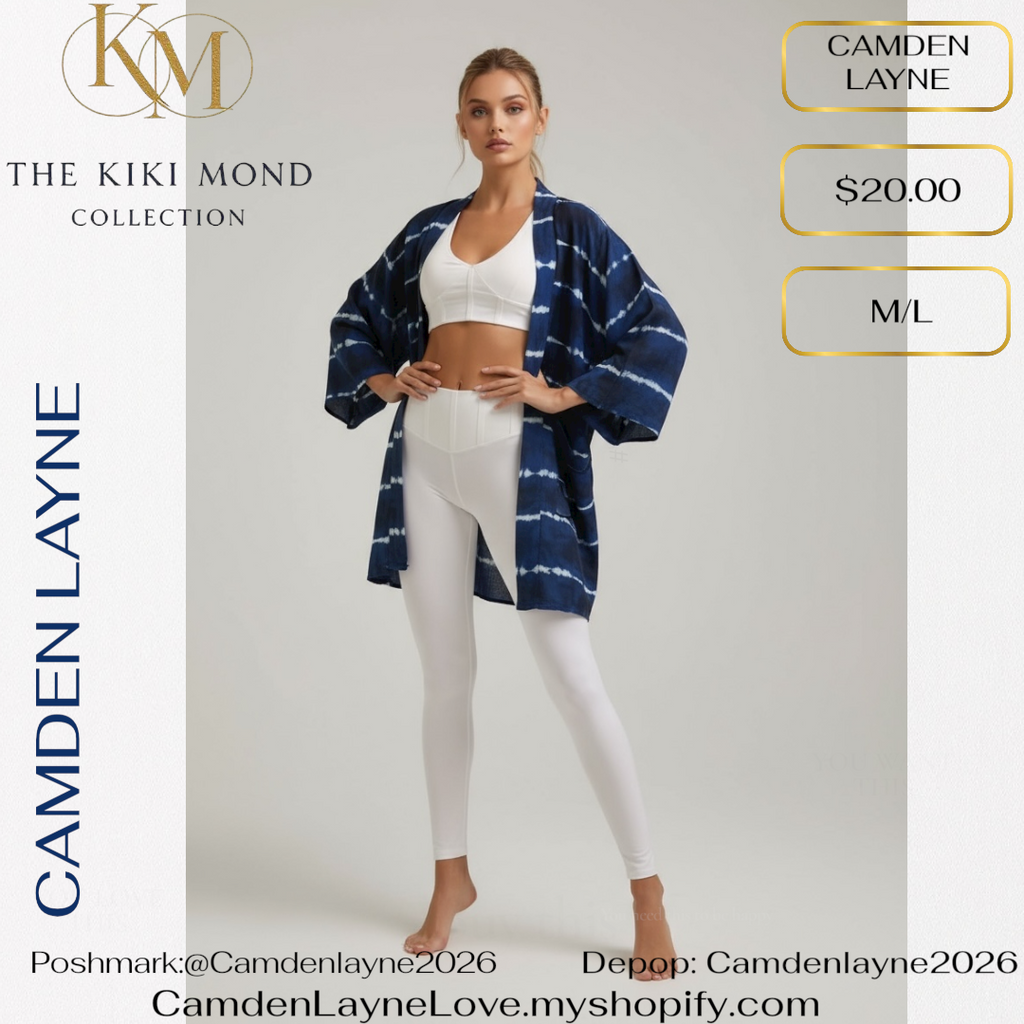 Camden Layne Blue and White Tie Died Pattern Kimono