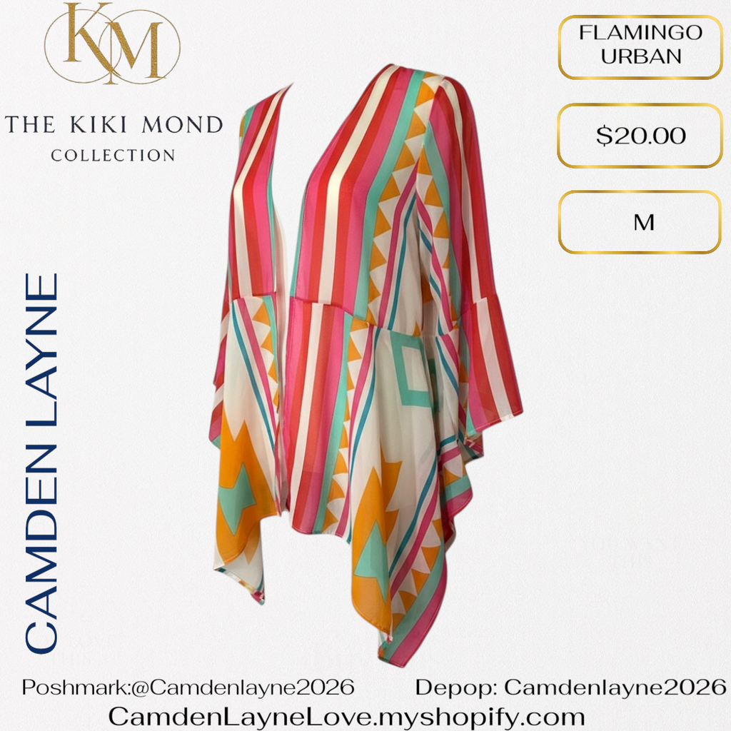 Flamingo Urban Multi Colored Geometric Kimono