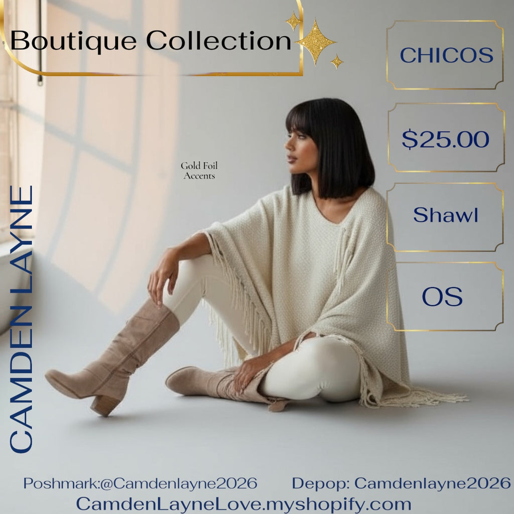 Chicos Knit Poncho with gold foil accents