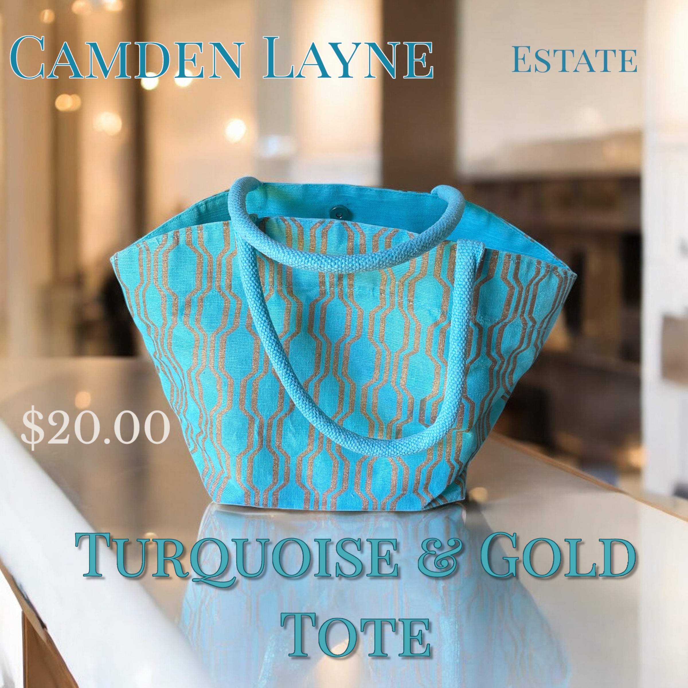 Turquoise & Gold Tote - Camden Layne