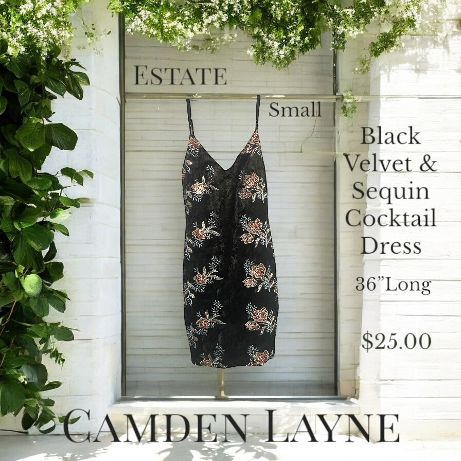 Black Velvet Sequined Cocktail Dress - Camden Layne