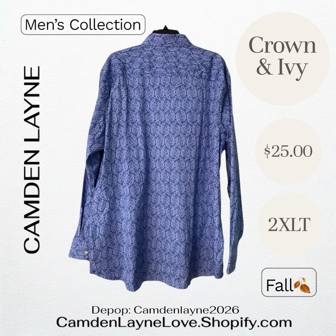 Crown & Ivy 2XLT Big Blue Paisley Print