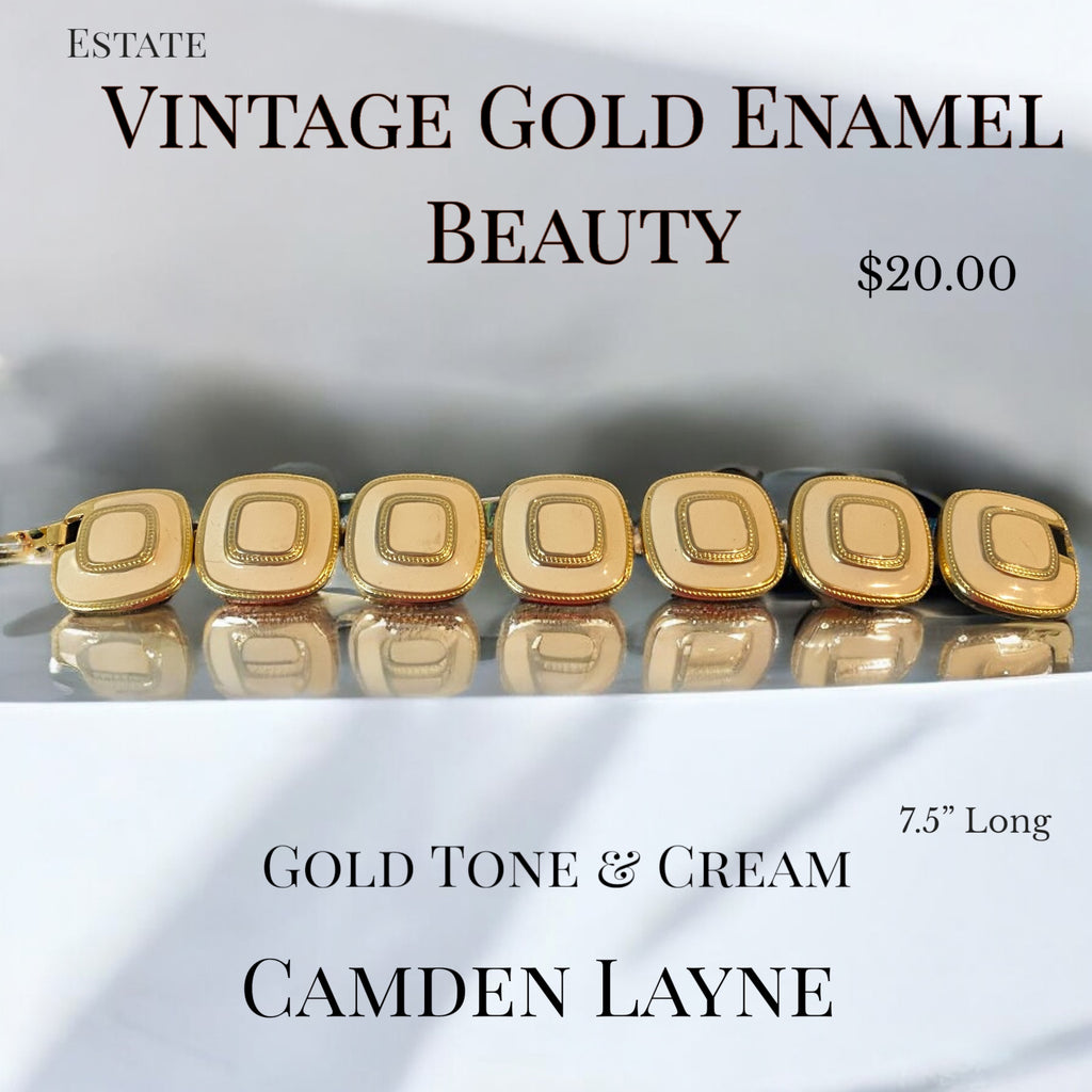 Gold & Cream Enamel Bracelet - Camden Layne