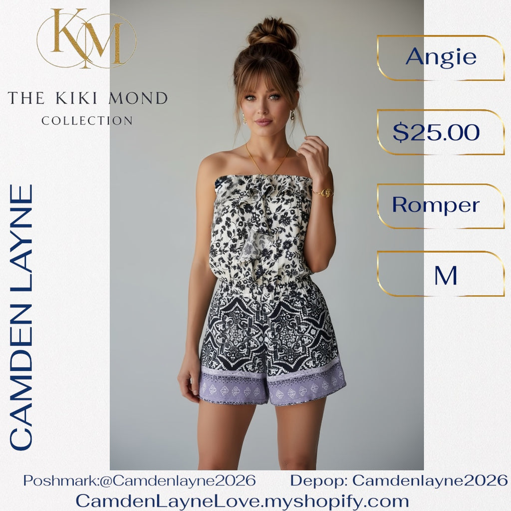 Angie Boho Romper in Black, White & Lilac